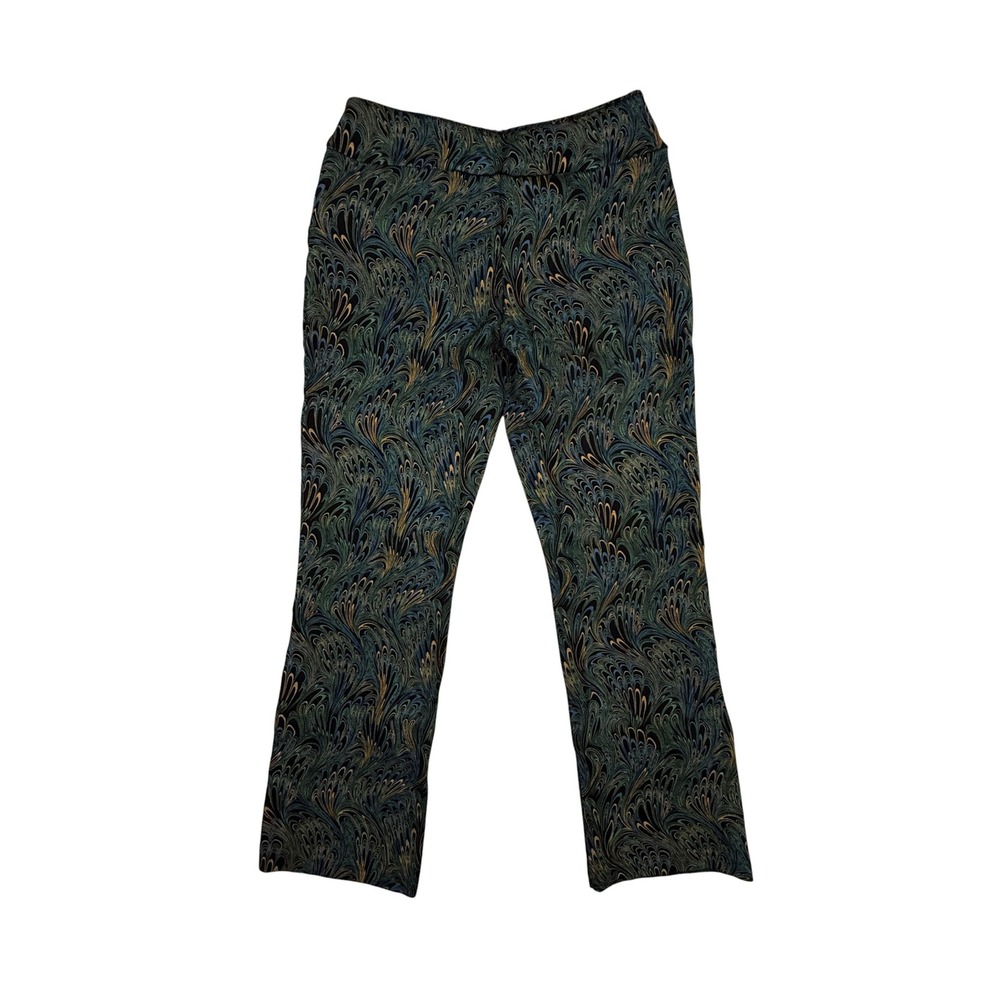 Soft Surroundings Pants Women Large Green Peacock Print Pull On Stretch Straight